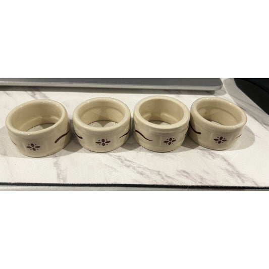 Longaberger USA Pottery Napkin Rings set of 4 Traditional Red