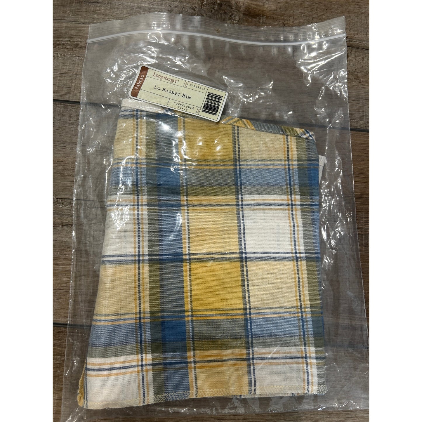 Longaberger Large Bin Basket Liner - Cornflower Plaid Yellow Blue
