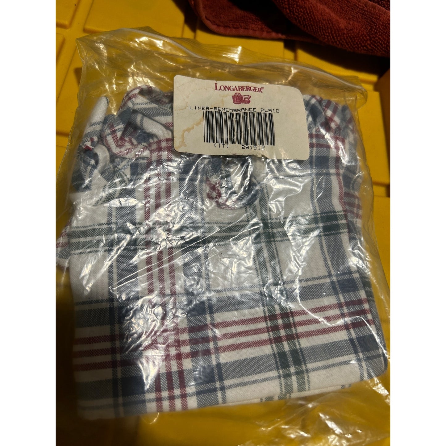 Longaberger Remembrance Basket Liner market plaid Fabric NEW