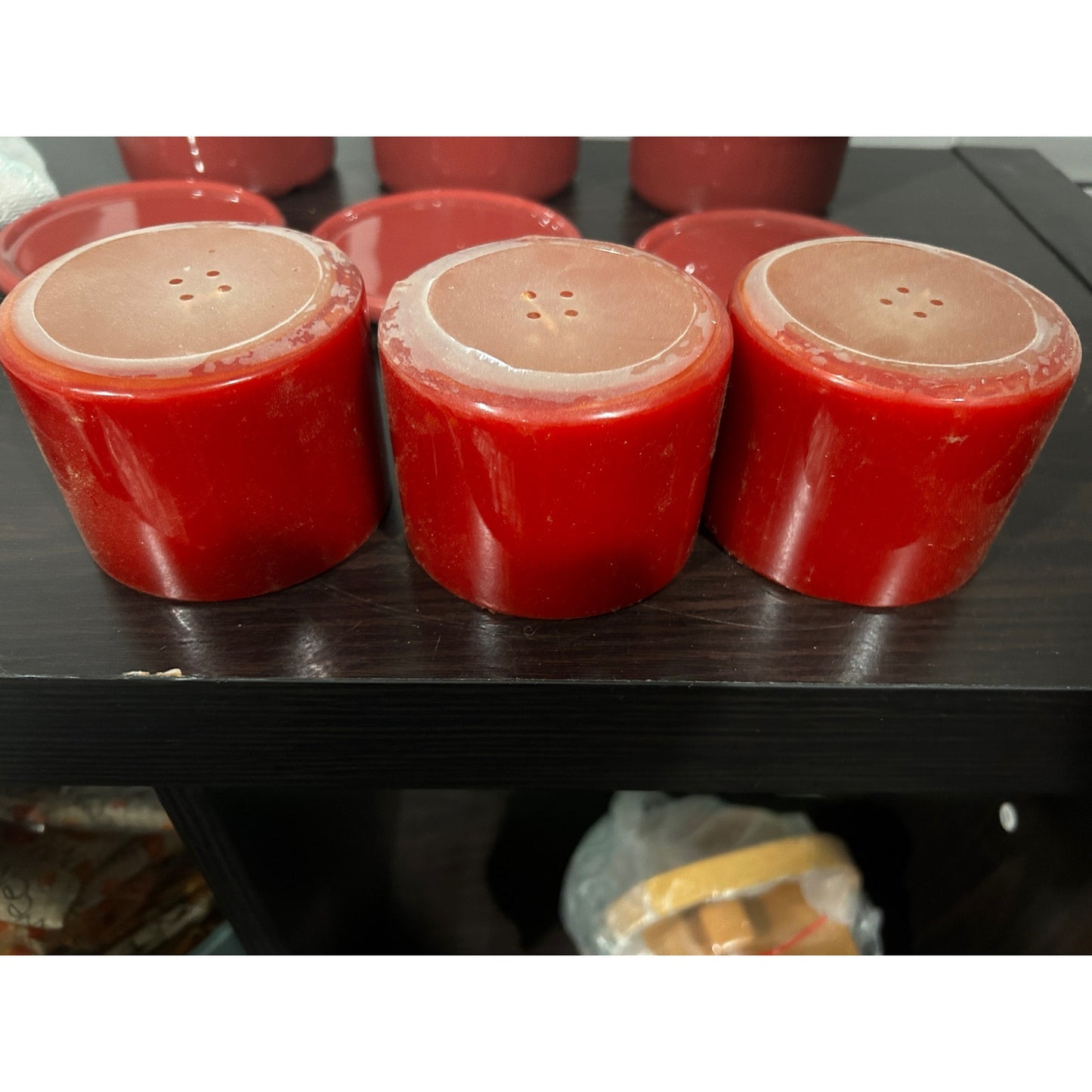 Longaberger pottery paprika red Crocks lids Cinnamon clove candles lot