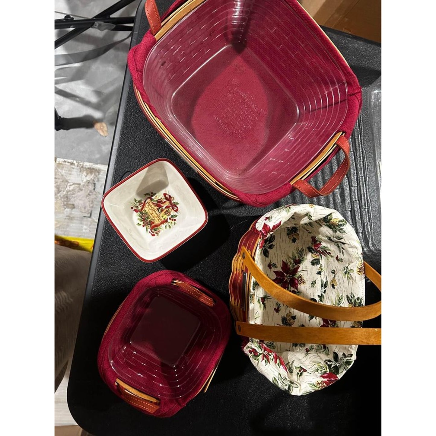 4 piece Longaberger Christmas basket lot with dish