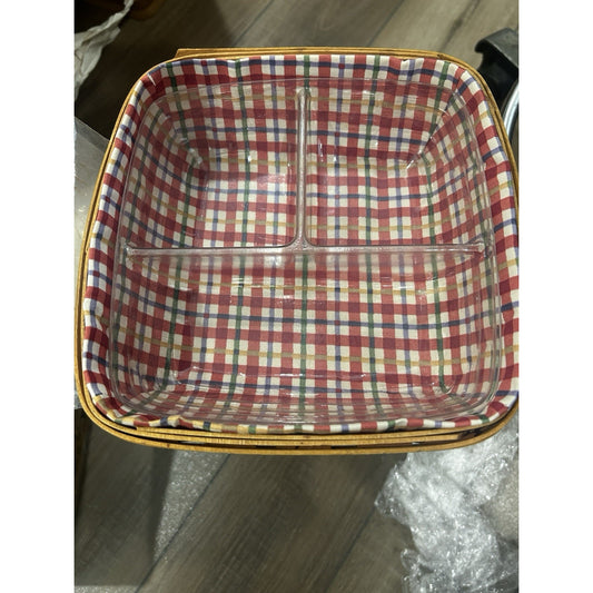 Longaberger 8x8 Basket Picnic Pal plaid liner & Divided Protector