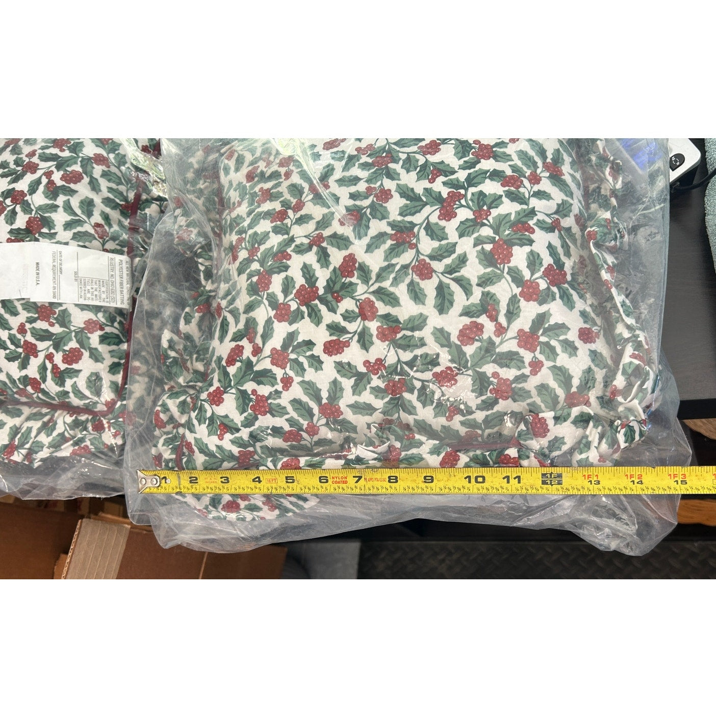 Longaberger Baskets Traditional Holly Pillows Christmas Set of 2 NEW 16" square