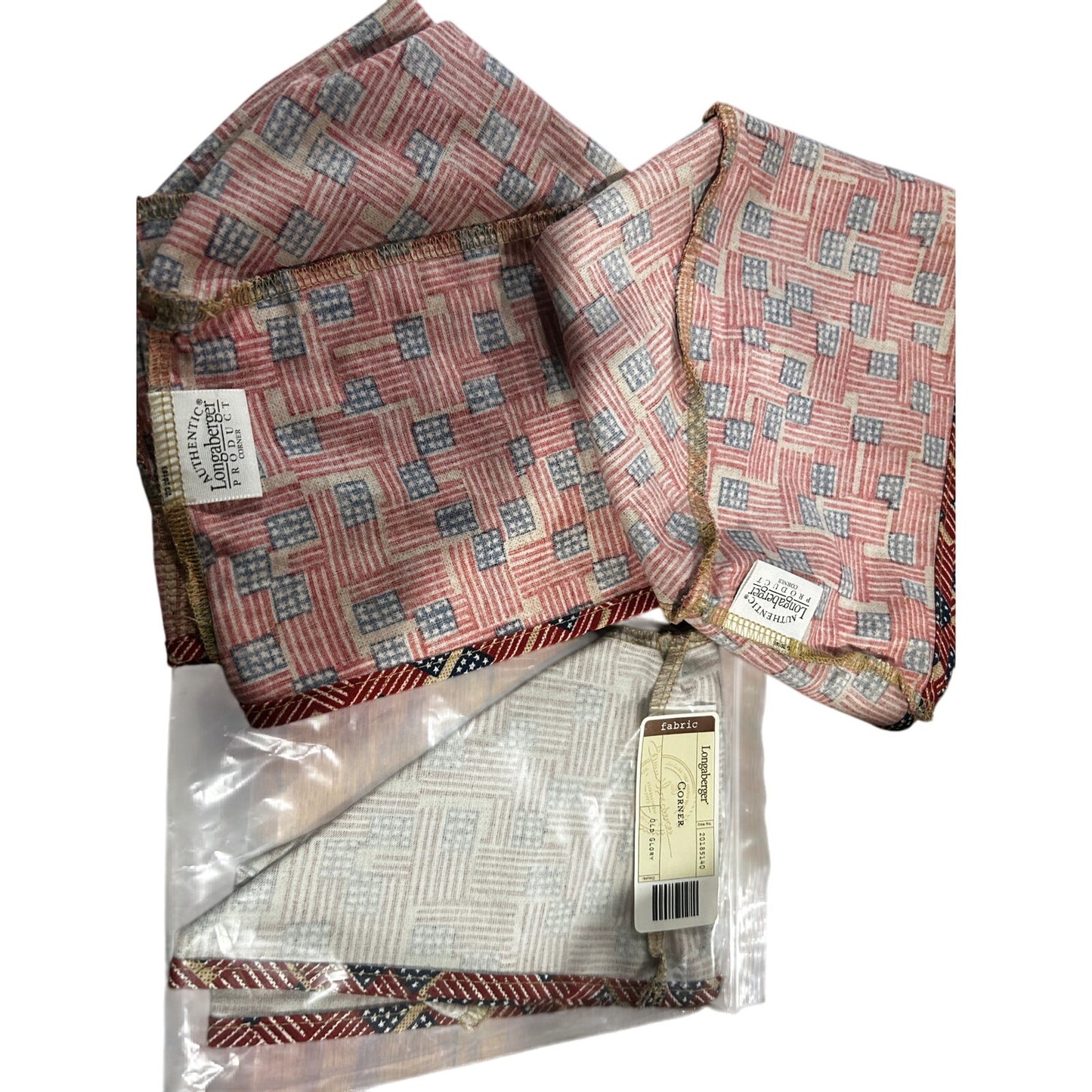 3 Longaberger LARGE CORNER Basket Liners OLD GLORY FLAG fabric Americana HTF