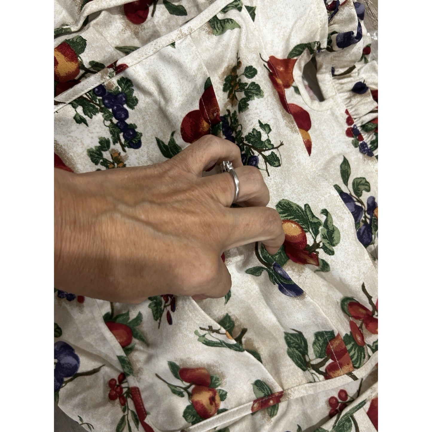 LONGABERGER MAGAZINE BASKET Liner FRUIT MEDLEY fabric NEW 2 handle with pockets