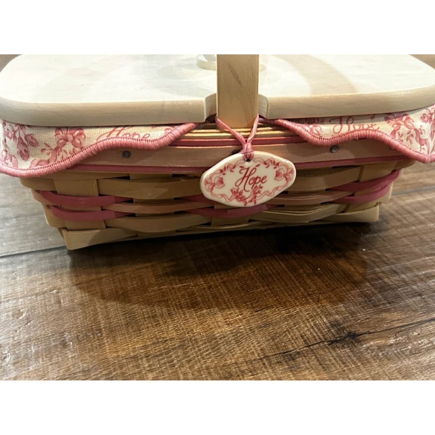 Longaberger Horizon of Hope Basket Whitewash & Pink with lid