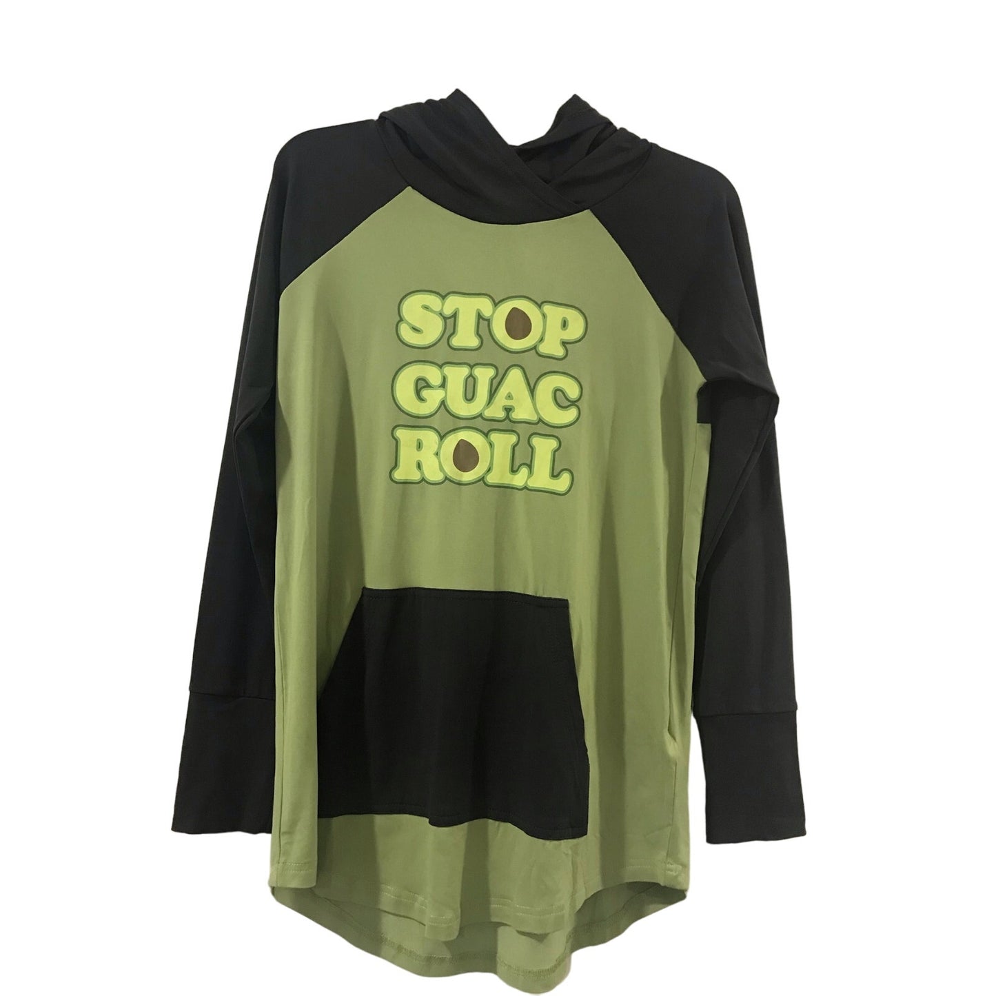 LuLaRoe Amber Hoodie Size Small Green & Black Stop Guac Roll