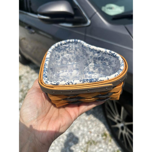 Longaberger Little Love Heart basket blue toile set VALENTINES