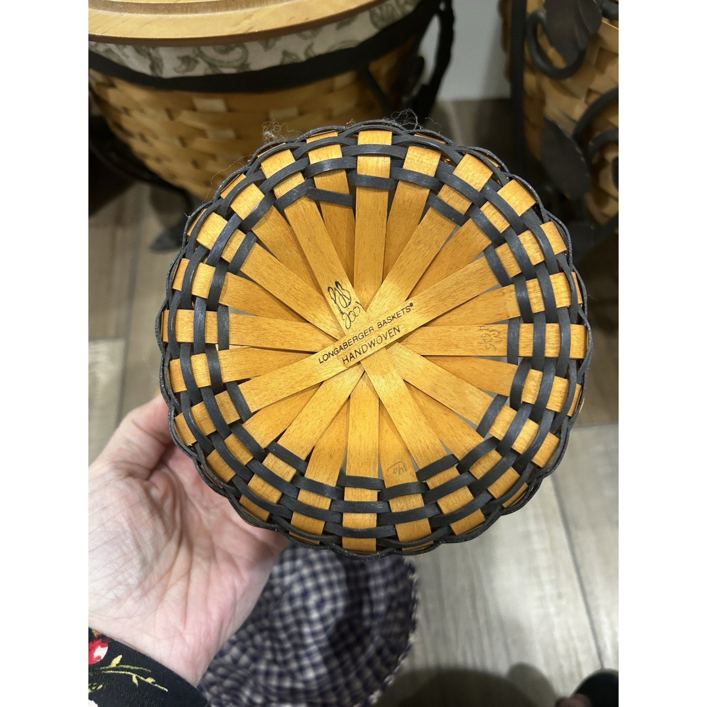 Longaberger 2002 Collectors Club JW Miniature Corn Basket Combo Liner & lid