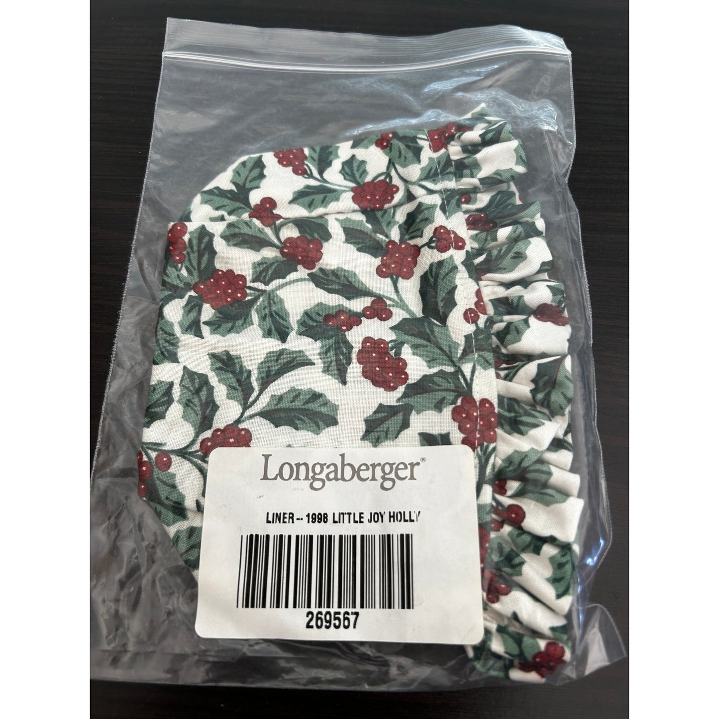 Longaberger 1998 LITTLE JOY Basket Liner Traditional Holly Fabric NEW holiday