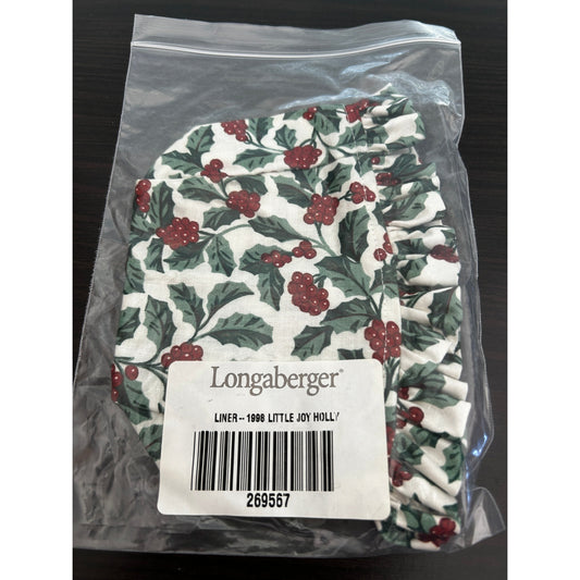 Longaberger 1998 LITTLE JOY Basket Liner Traditional Holly Fabric NEW holiday