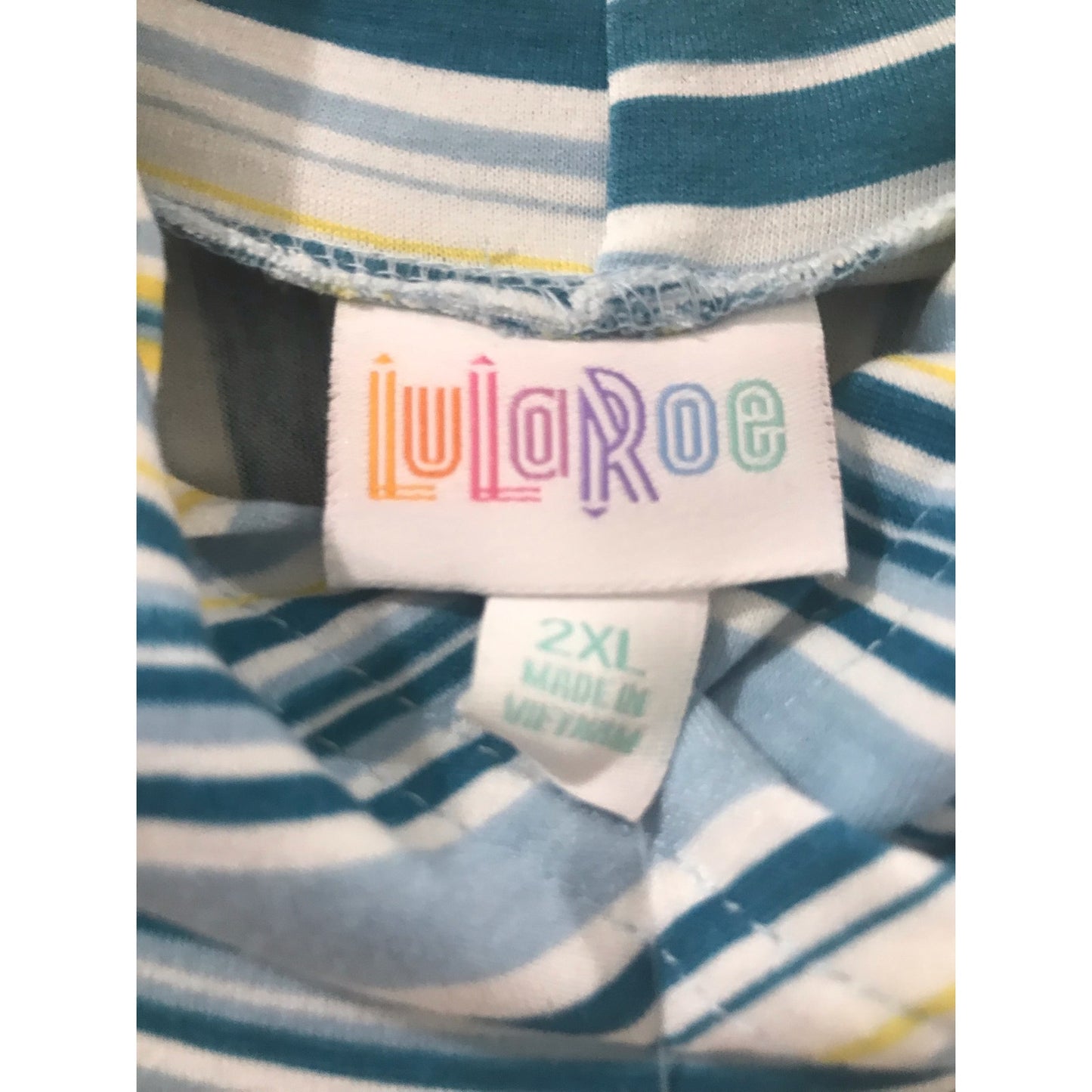 LuLaRoe Amber Hoodie Size 2XL blue yellow white Stripes