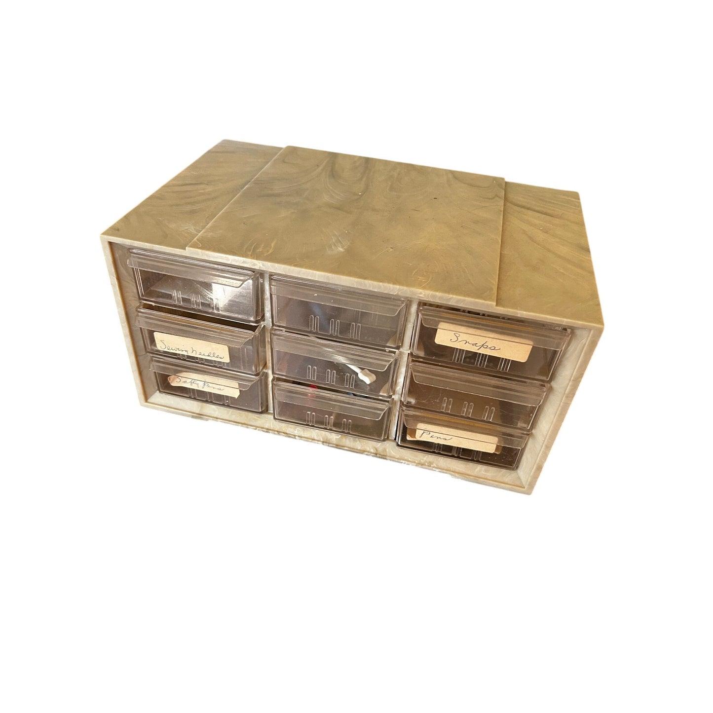 Vintage Acro-Mills 9-Drawer Marbled Bakelite Storage Box