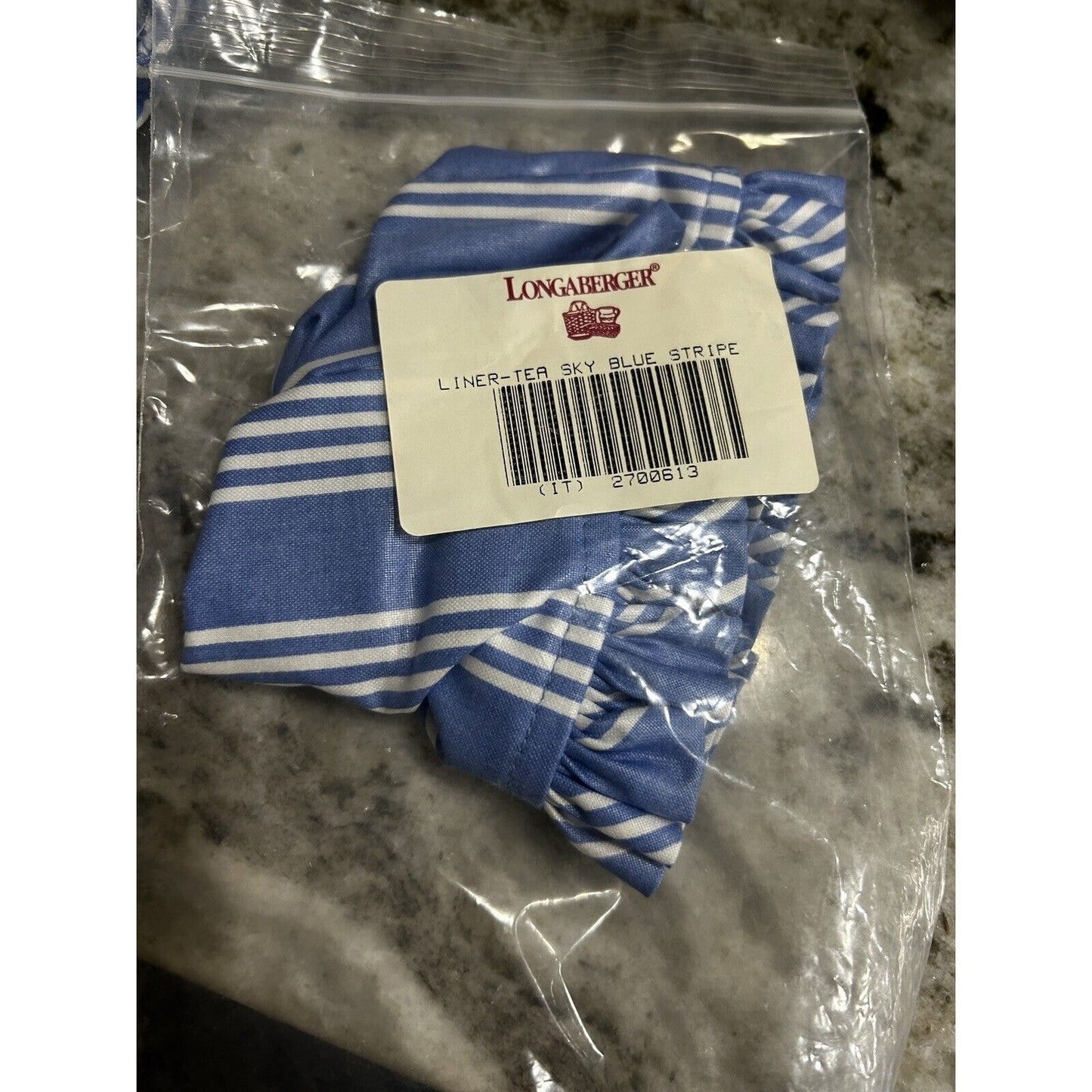 Longaberger Basket Liner Pastel Sky Blue Stripe Tea Small Key NEW fabric