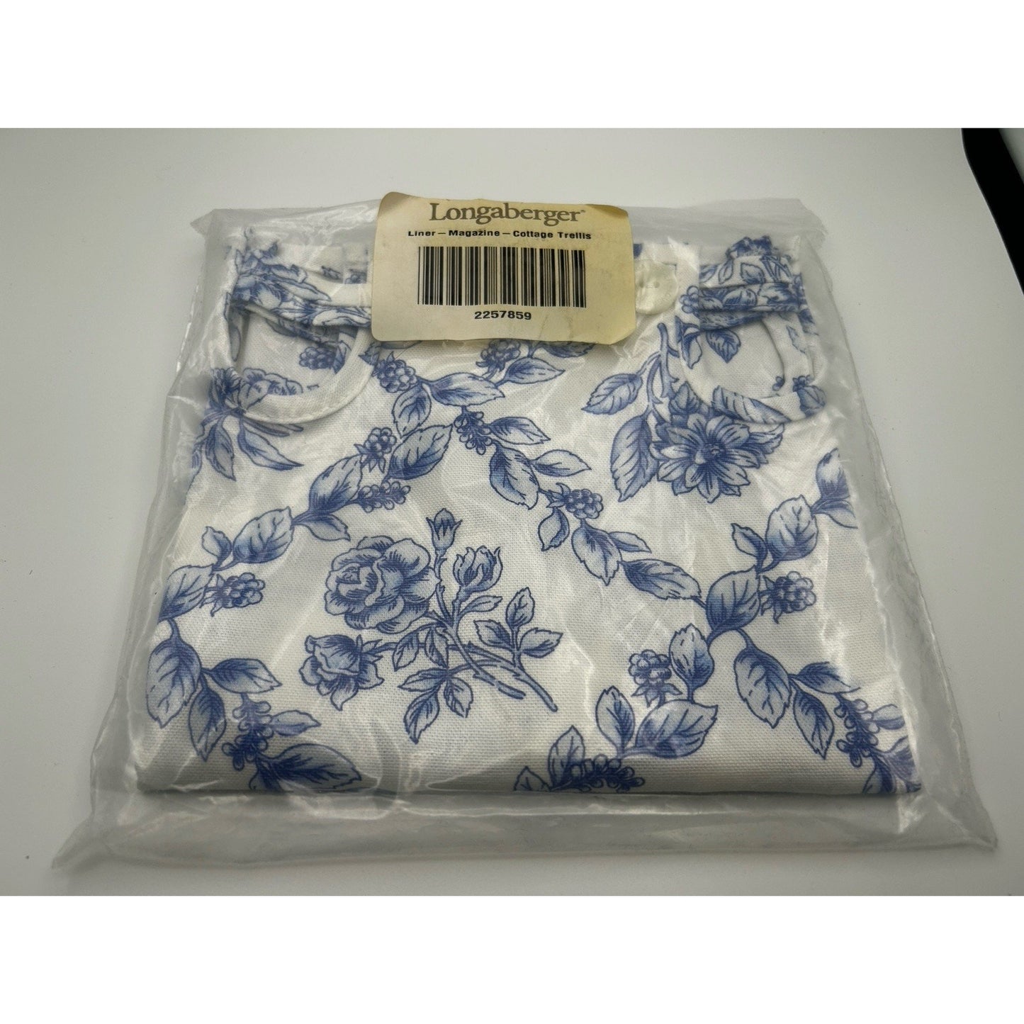 Longaberger Magazine Basket Liner Cottage Trellis Blue Fabric NEW 2 Handle