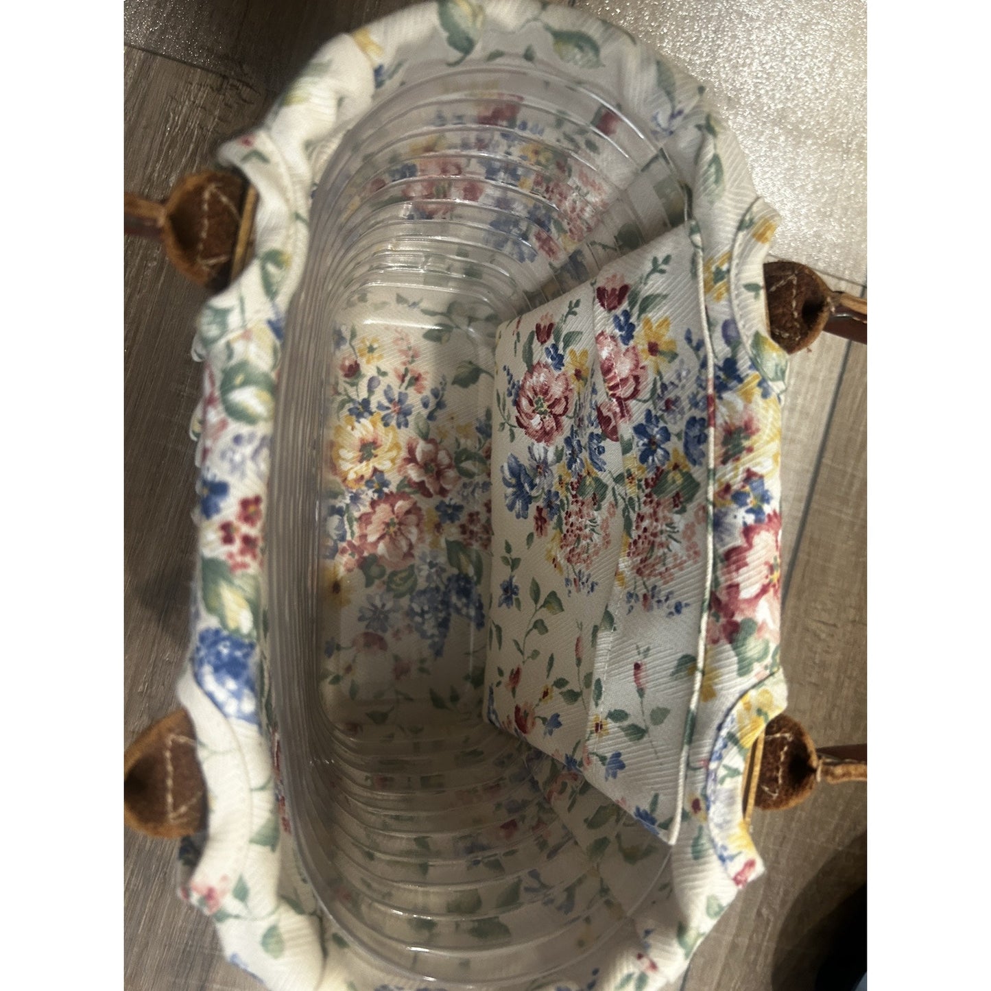 Longaberger Small Boardwalk Purse Basket Spring Floral liner Combo & protector