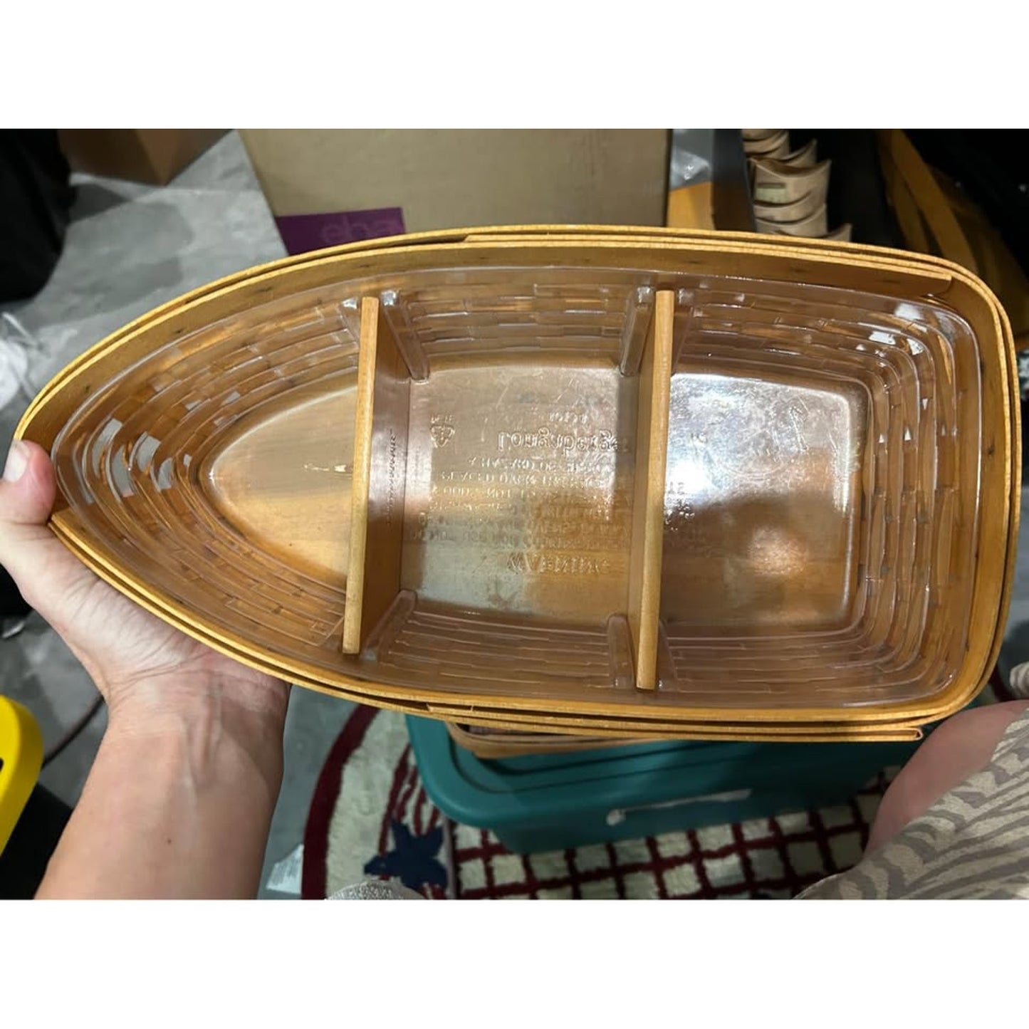 Longaberger Row Your Boat basket with protector & 2 wood dividers