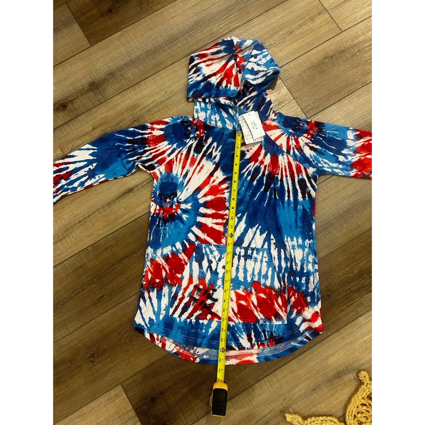 LuLaRoe M Amber Hoodie Tie Dye NEW Patriotic Red White blue Medium