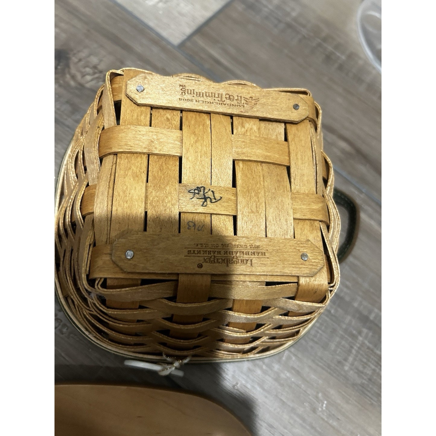 Longaberger 2005 Tree Trimming Tinsel Basket Set & Lid Green 7th Edition