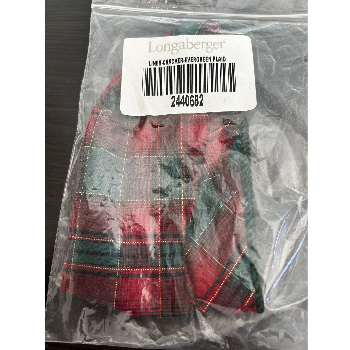 Longaberger Evergreen Plaid CRACKER basket liner NEW Christmas