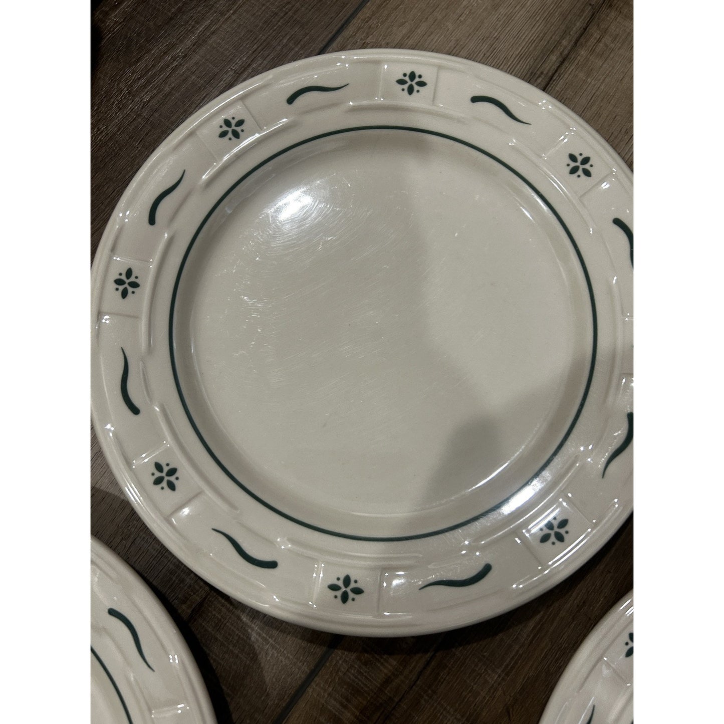 4 Longaberger 10” Dinner Plates Woven Traditions Heritage Green USA Pottery