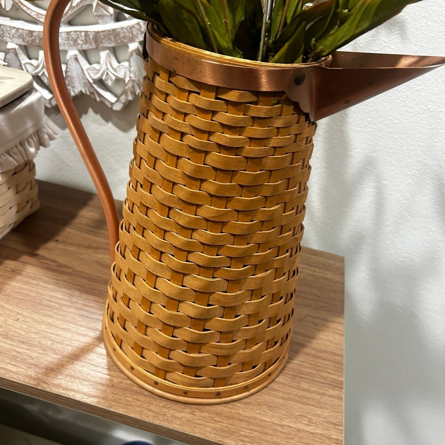 Longaberger Woven Basket Pitcher Copper Handle & protector Rare
