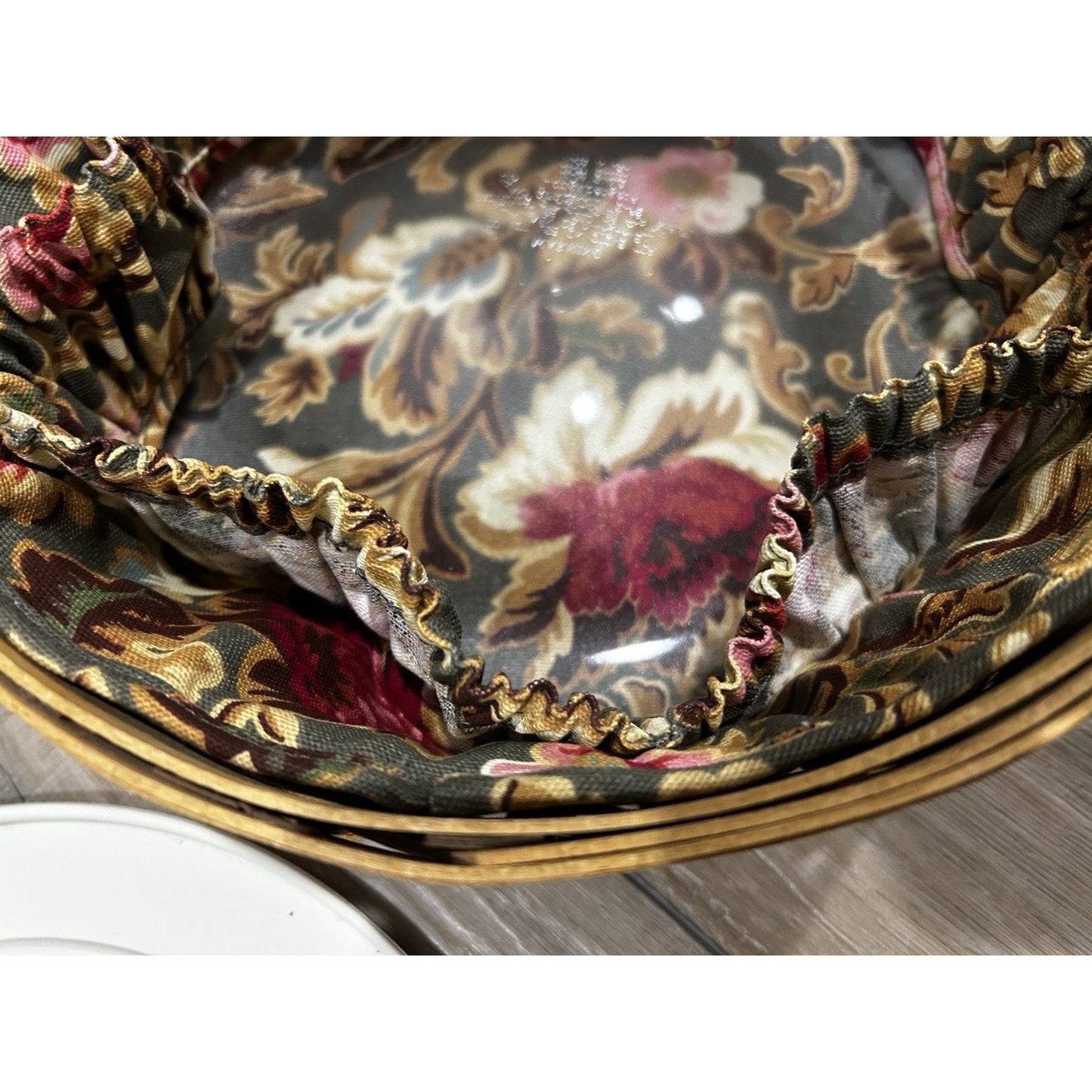 Longaberger Round Keeping Basket 11" Lidded Protector & Majolica Garden Liner