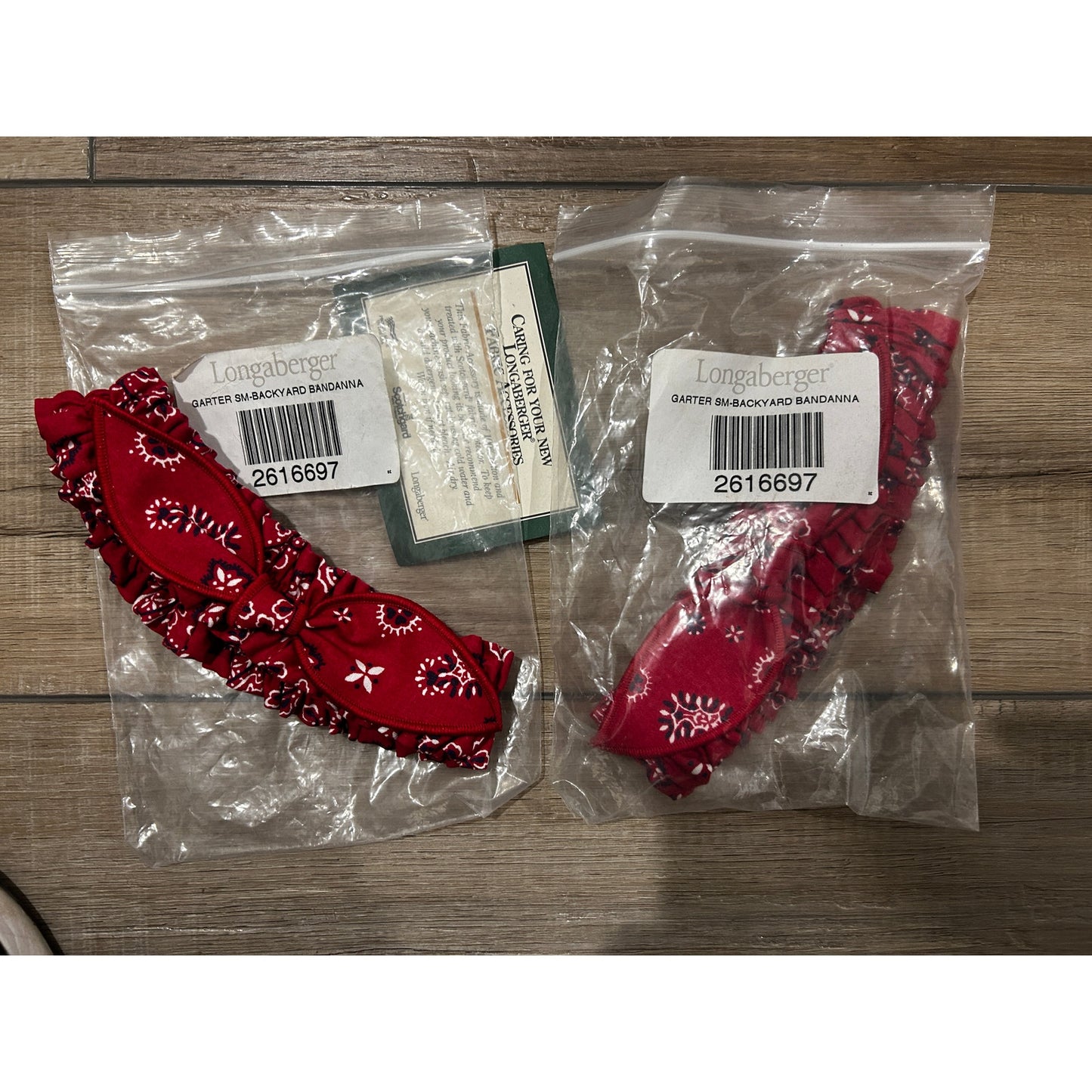 2 Longaberger SMALL GARTERS basket Liner BACKYARD BANDANA Fabric NEW RED