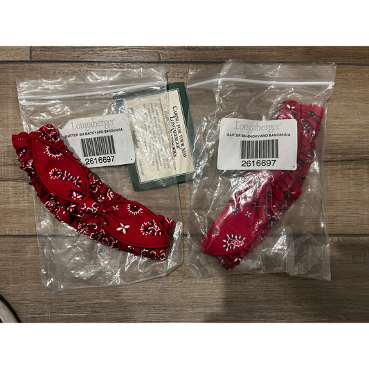 2 Longaberger SMALL GARTERS basket Liner BACKYARD BANDANA Fabric NEW RED