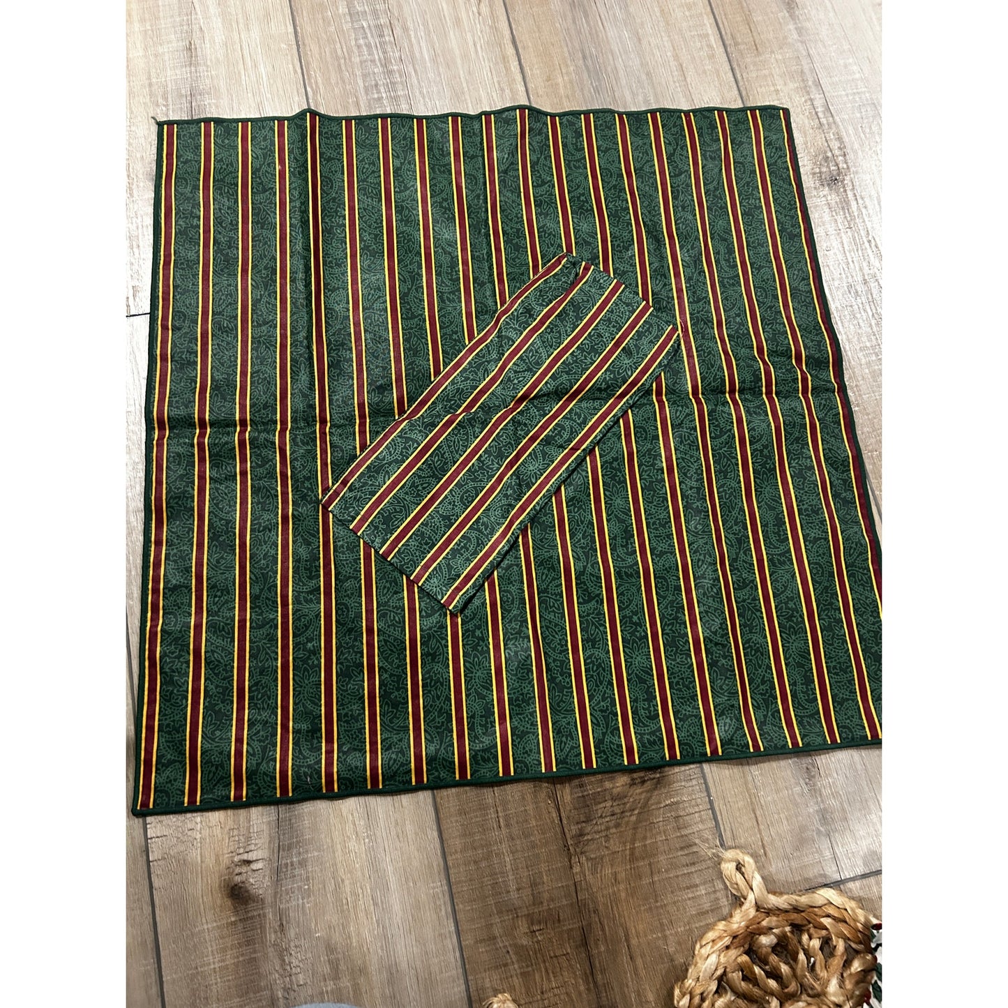 Longaberger Basket Cracker Brick Cover 21" Fabric square Christmas Holly Stripe