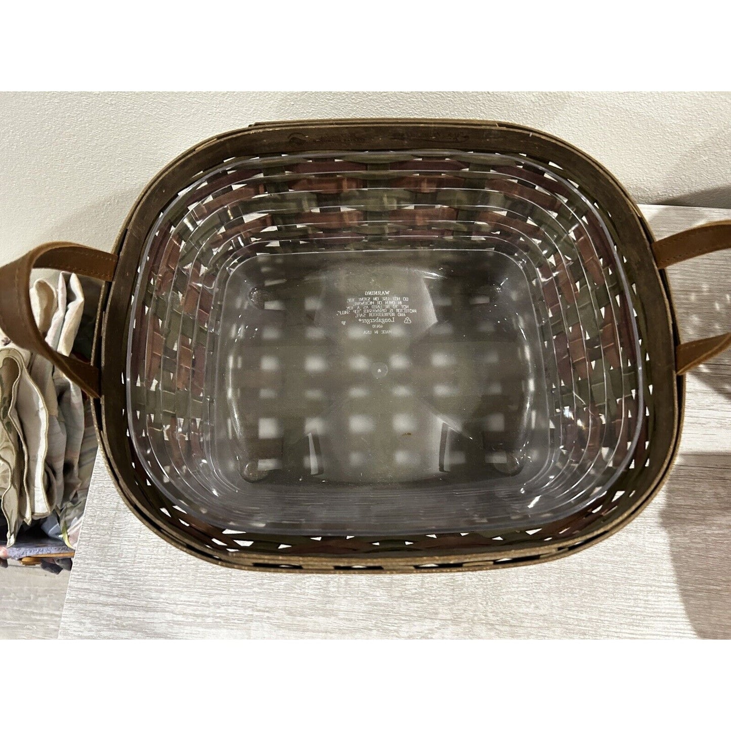 Longaberger Harvesting Basket & Protector ACT green brown weaves fall