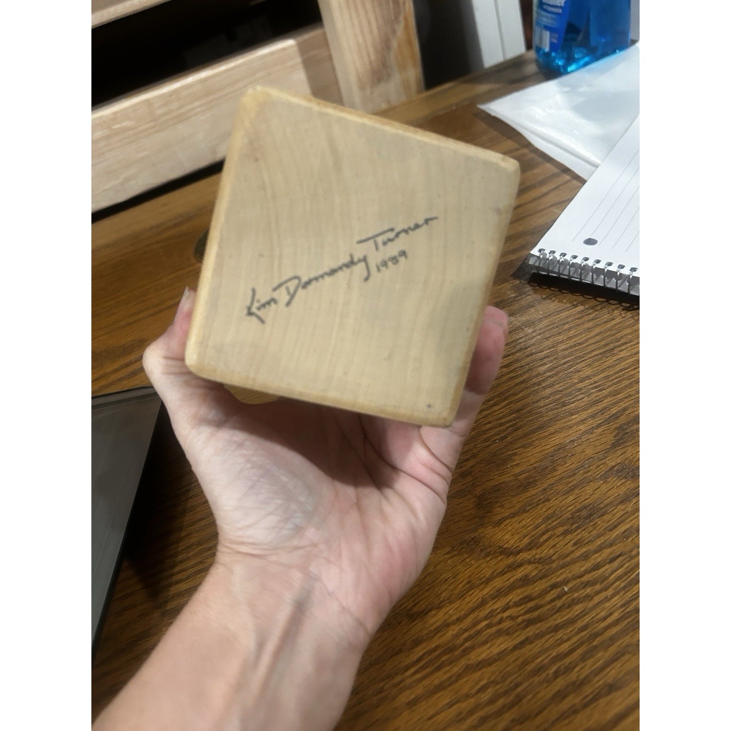 Kim Dormandy Turner Signed M for Mushrooms Wooden Alphabet Block 1989 3.5"