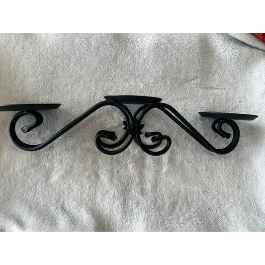 Longaberger Black Wrought Iron 3 Tier Pillar Candle Holder Maple Leaf Foundry
