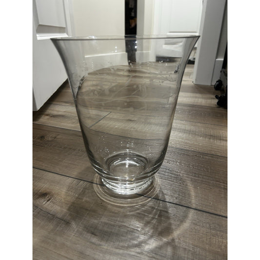 Longaberger Etched Glass Hurricane Vase or Candle Holder