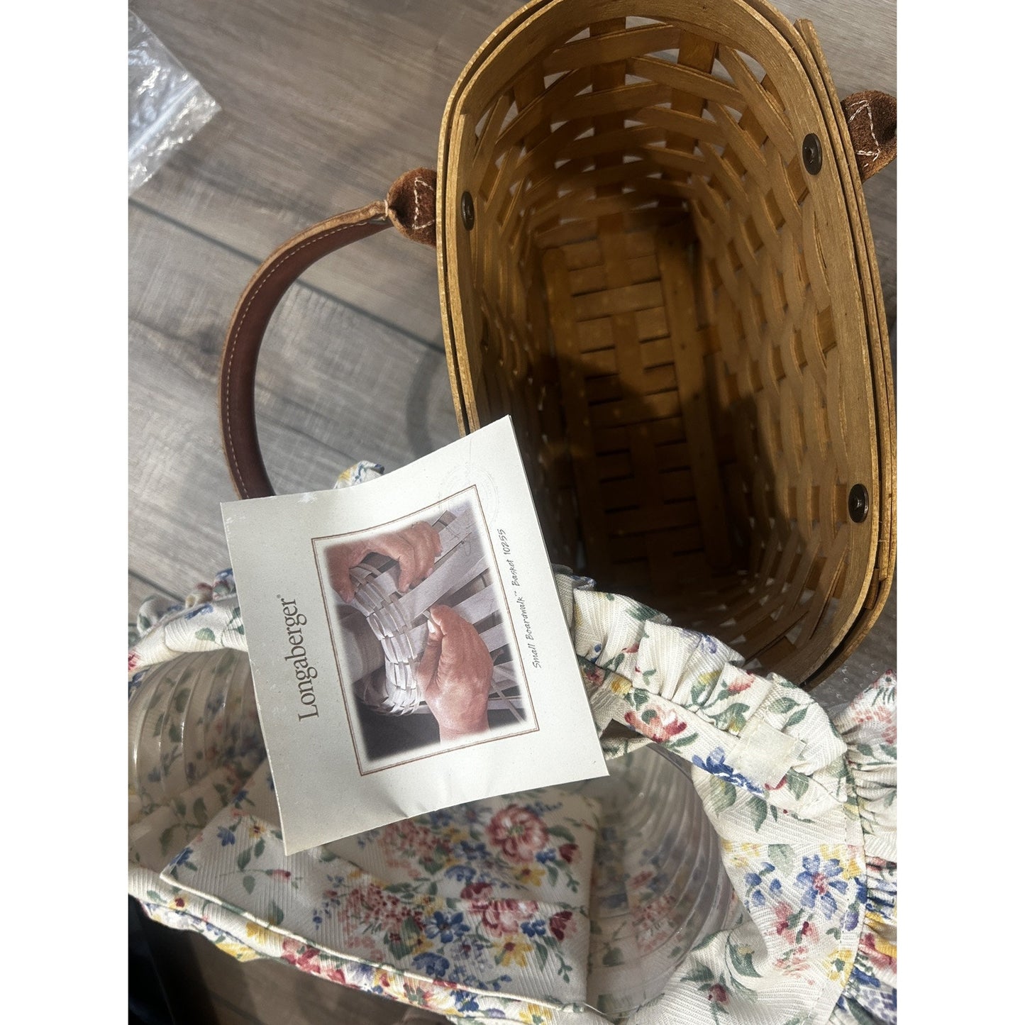 Longaberger Small Boardwalk Purse Basket Spring Floral liner Combo & protector