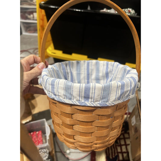 Longaberger MEDIUM fruit basket With Vintage Ticking liner Blue White Stripe