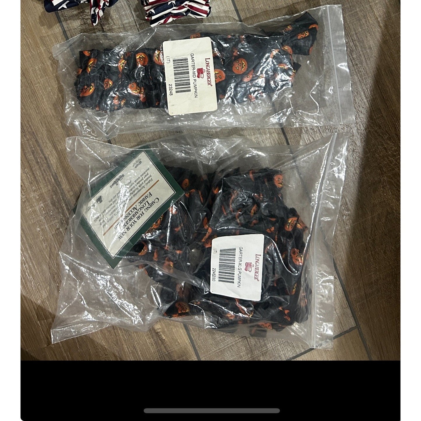 5 Longaberger Basket Fabric Garters Halloween Boo XL & Medium pumpkin