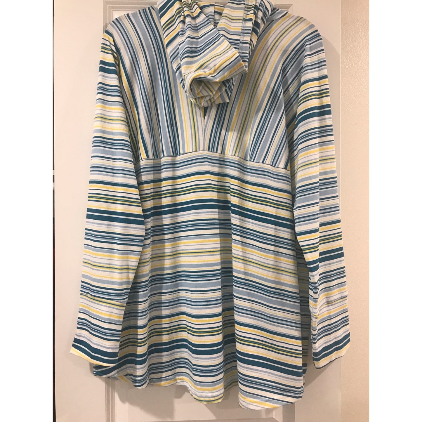 LuLaRoe Amber Hoodie Size 2XL blue yellow white Stripes
