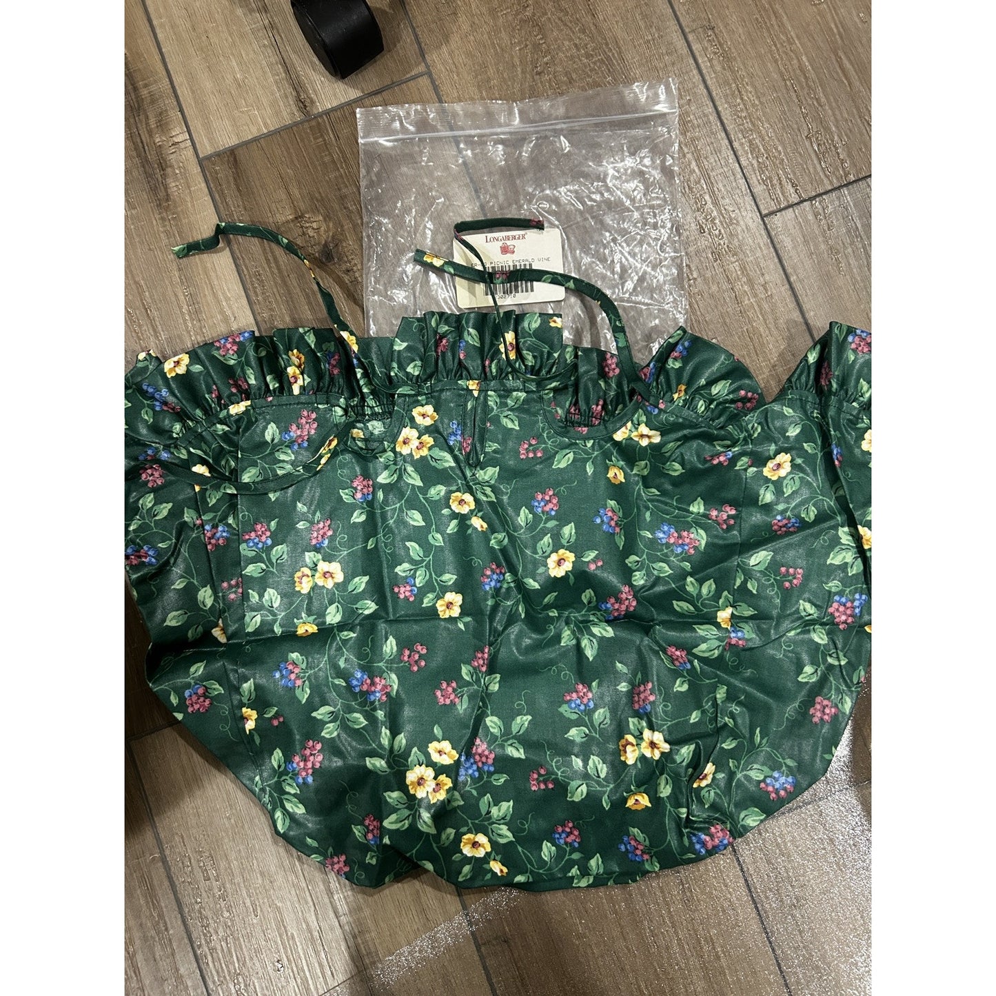 Longaberger Large Picnic Basket Liner - Emerald Vine green fabric floral NEW