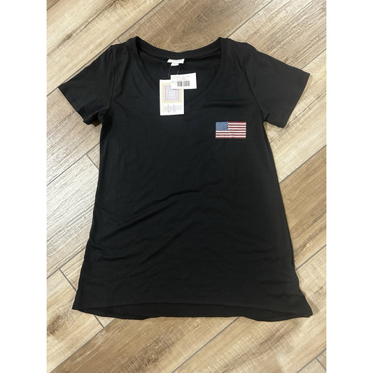 LuLaRoe Christy T XS Americana All American Summer flag NWT Black V tshirt
