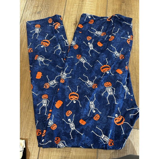 Lularoe Halloween Leggings Tall & Curvy TC2 Pumpkin Skeleton Skull Bone blue NEW
