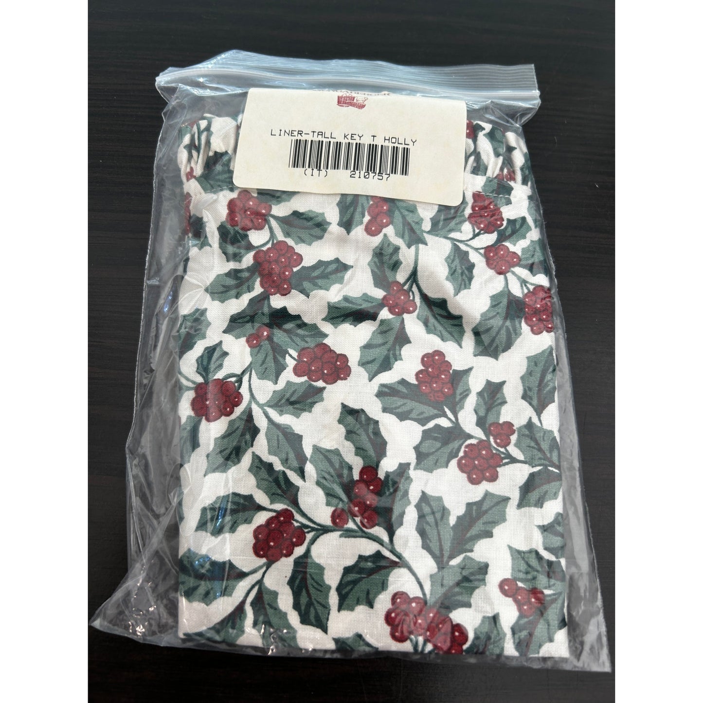 Longaberger Tall Key Basket Liner Traditional Holly Fabric NEW holiday 210757