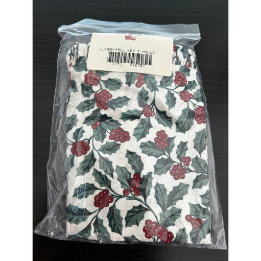 Longaberger Tall Key Basket Liner Traditional Holly Fabric NEW holiday 210757