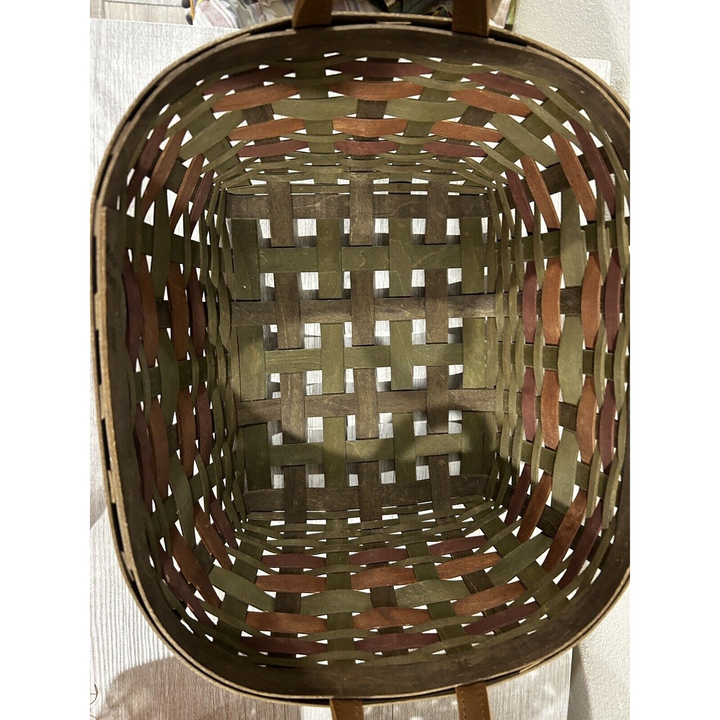 Longaberger Harvesting Basket & Protector ACT green brown weaves fall