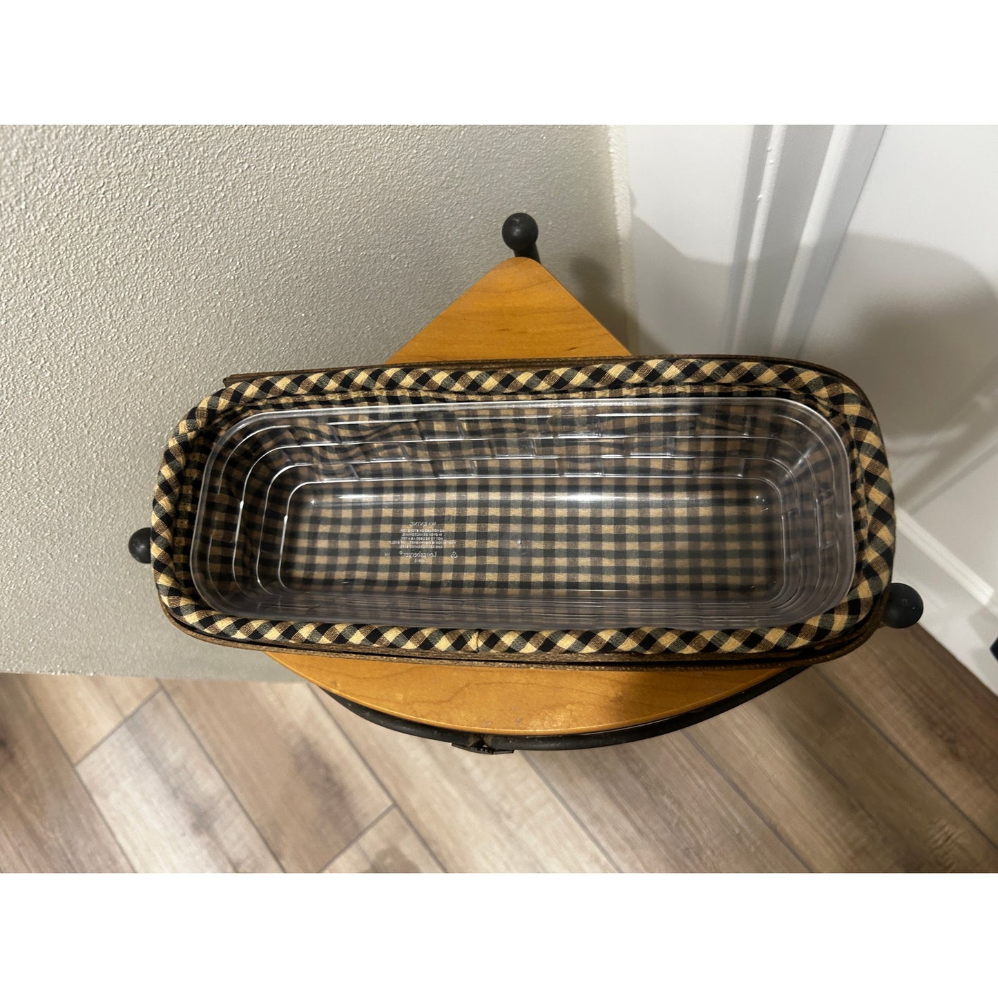 Longaberger Cracker basket Khaki check liner & hard protector Deep Brown