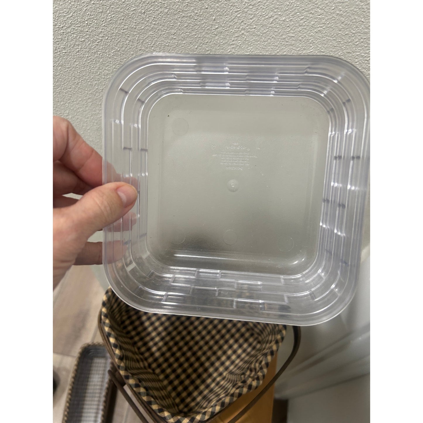 Longaberger Medium Berry basket Khaki check liner & hard protector Deep Brown