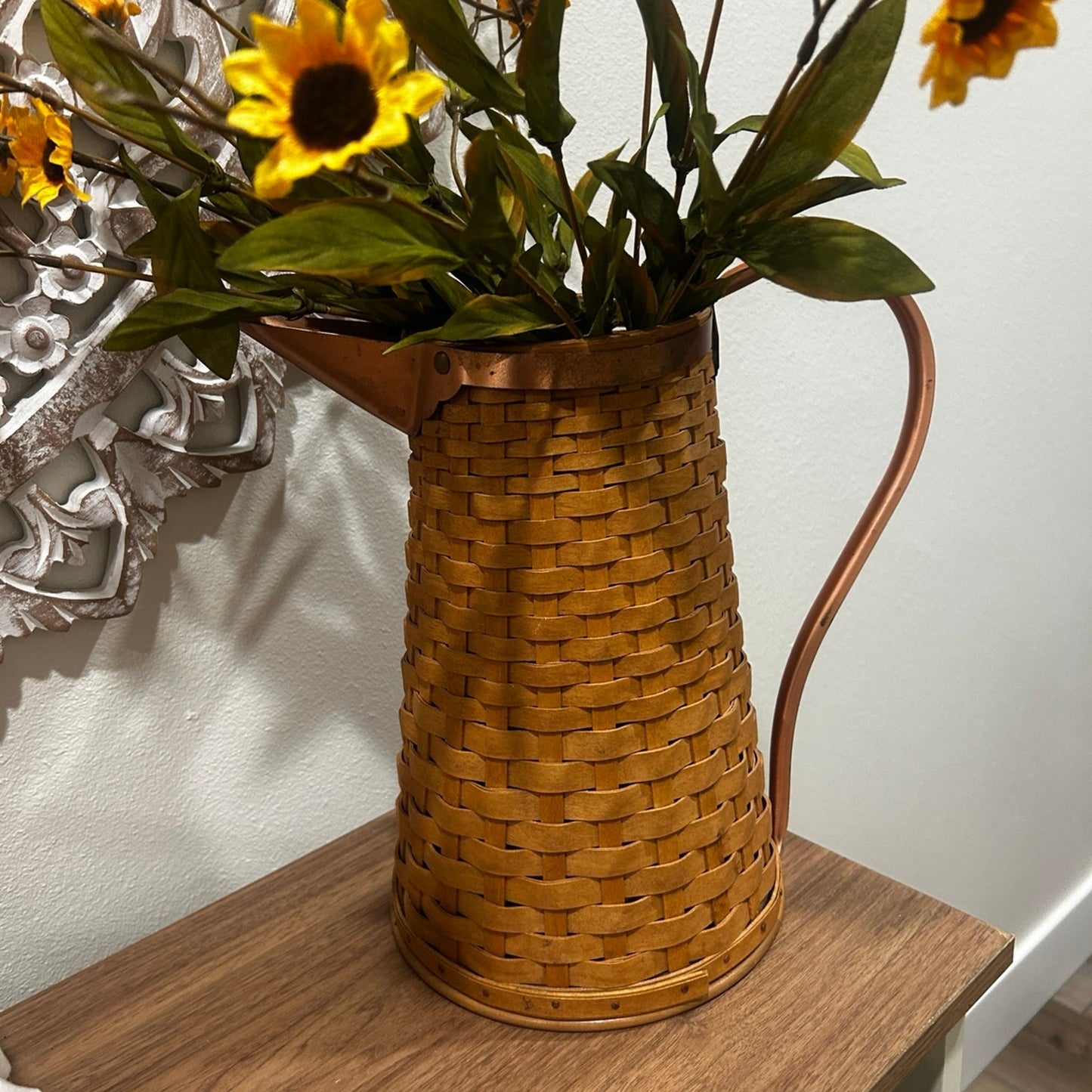 Longaberger Woven Basket Pitcher Copper Handle & protector Rare