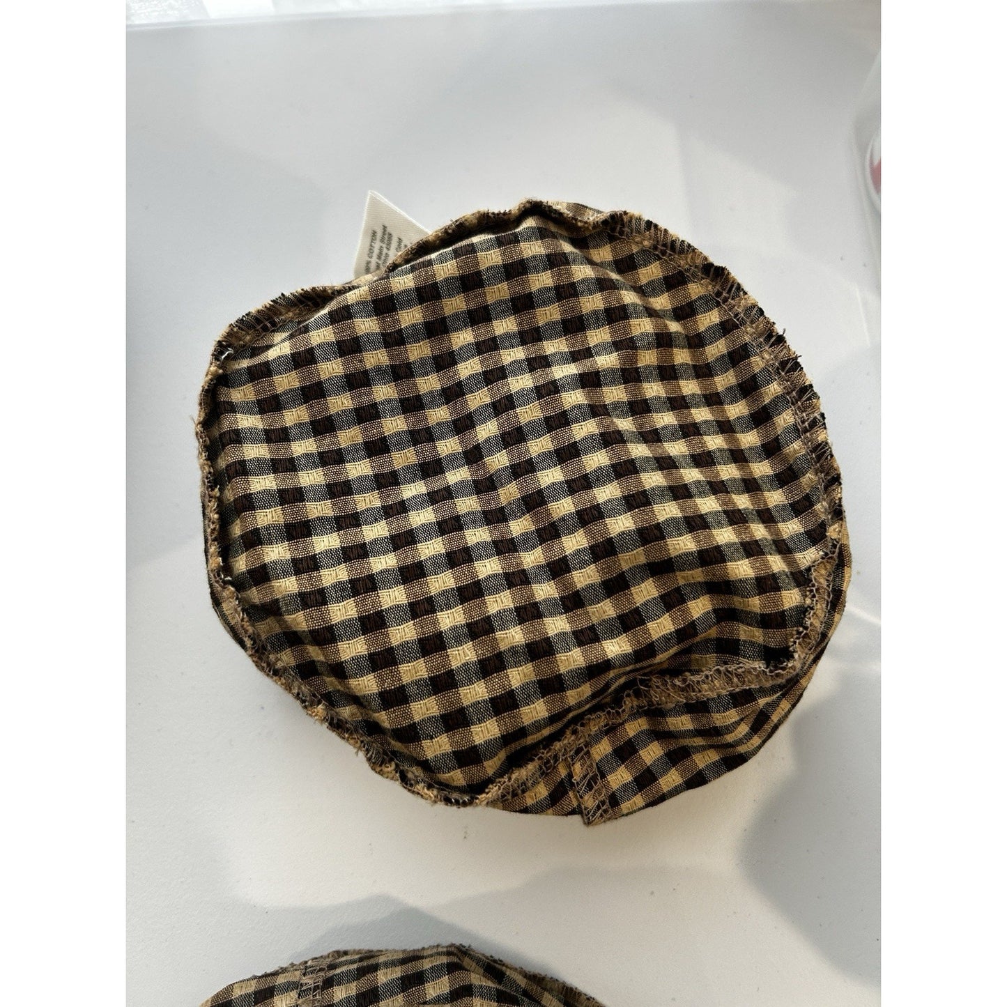 Longaberger Khaki Check BUTTON Basket Liner RARE 7" ROUND