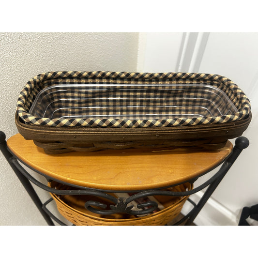 Longaberger Cracker basket Khaki check liner & hard protector Deep Brown