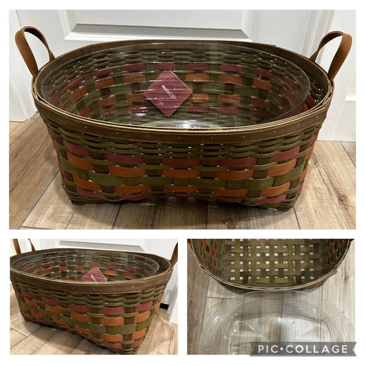 Longaberger Blanket Basket & Protector Multicolor weave green